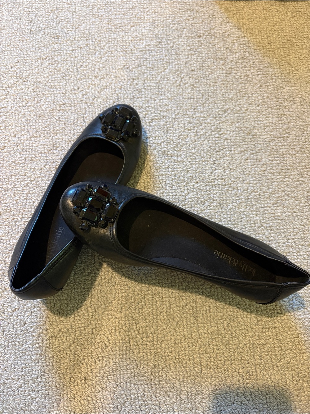 Kelly & Katie Black Jeweled Round-Toe Ballet Flats